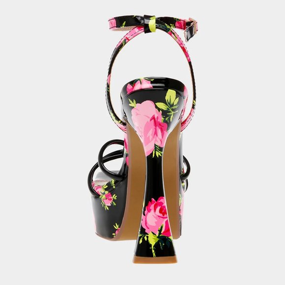Betsey Johnson Black & Pink Floral Platform Sandals  392J - Picture 7 of 7